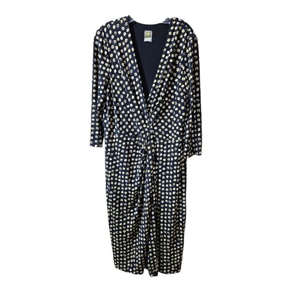 ANNE KLEIN Black Printed Faux Wrap Jersey Dress - Size 16 - Picture 1 of 8